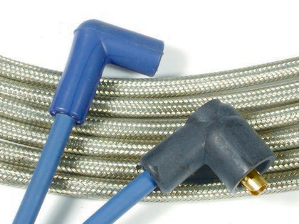 Adjustable Length Fit Armor Shield 8.8mm Suppression Spark Plug Wire Set - Blue With 90 Deg. Boots