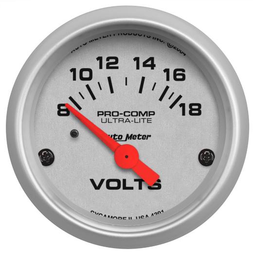 Auto Meter Gauges - Ultra-Lite Series Electric Voltmeter Gauge (8-18 volts)