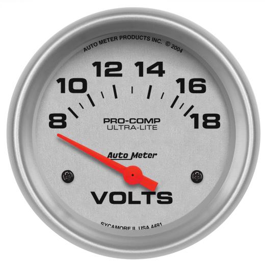 Auto Meter Gauges - Ultra-Lite Series Electric Voltmeter Gauge  (8-18 volts)