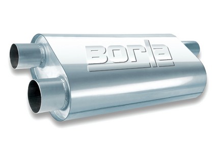 Borla Transverse Flow Oval Specialty Muffler, Inlet 3”, Outlet Dual 2.5”, Case Size 19” x 5.5” x 10.25”