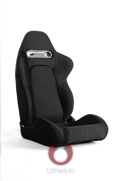 Cipher Racing Seats - Black Cloth with Outer Grey Stitching