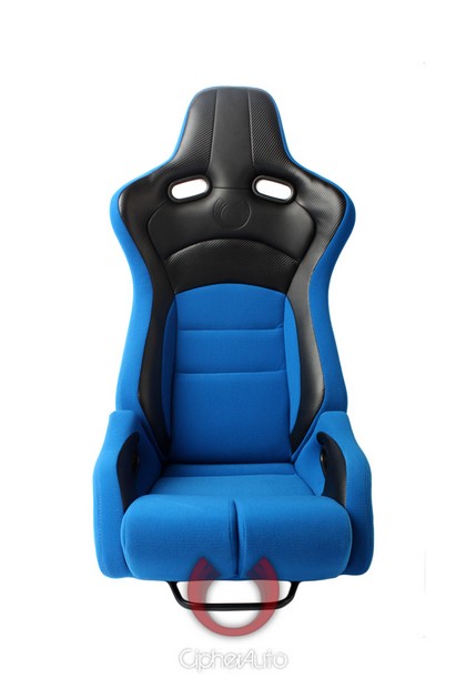 Cipher Viper Series Racing Seats - Blue Black Cloth/Polyurethane Leather with Carbon Fiber Polyurethane