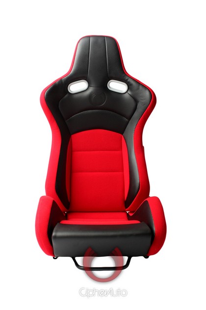 Cipher VP-8 Series Racing Seats - Black Red Cloth/Polyurethane Leather with Carbon Fiber Polyurethane