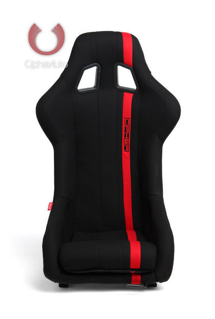 Cipher Auto Full Bucket Non Reclineable Racing Seat - Black Cloth with Red Stripe