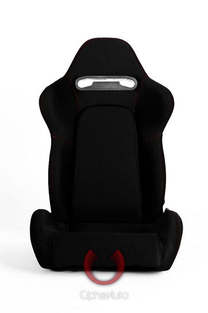 Cipher Auto Racing Seats - Black Cloth with Outer Red Stitching