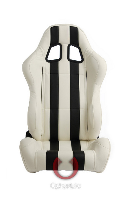 Cipher Auto Racing Seats - White and Black Stripes Synthetic Leather