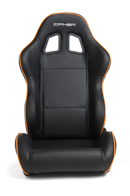 Cipher Auto Racing Seats - Black Leatherette with Orange Accent Piping