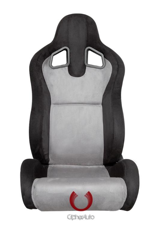 Cipher Full Microsuede Cipher Auto Racing Seats in Black and Grey Insert - Pair