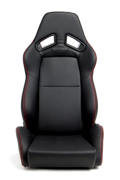 Cipher Auto Revo Racing Seats - All Black Leatherette with Red Outer Stitching