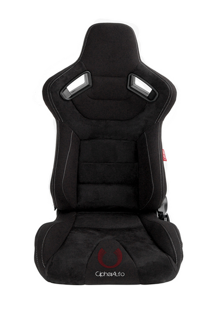 Cipher Auto Revo Racing Seats with Carbon Fiber Polyurethane Backing - All Black Suede and Fabric