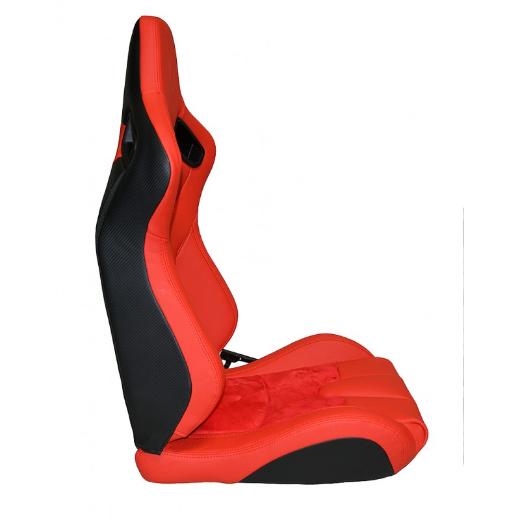 Cipher AR-9 Revo Racing Seats Red Suede & Fabric w/ Carbon Fiber Poly Backing - Pair