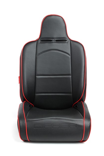 Cipher Auto Reclineable Suspension/Jeep Seats, Black Leatherette/Carbon Fiber PU w/Red Piping