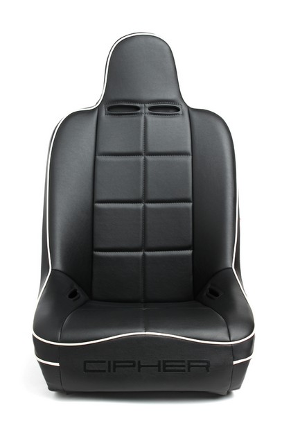 Cipher Auto Fixed Bucket Suspension/Jeep Seats, Black Leatherette w/White Piping