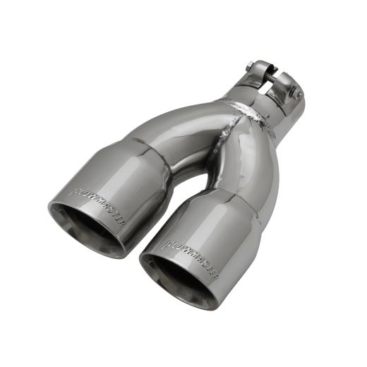 Flowmaster Exhaust Tip - 3.00 in. Dual Angle Cut Polished SS Fits 2.25 in. Tubing -Clamp on