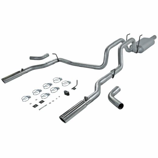 Flowmaster American Thunder Cat-Back Exhaust System - Dual Rear/Side Exit with Super 50 Series Muffler and 3.00 Logo Embossed Stainless tips