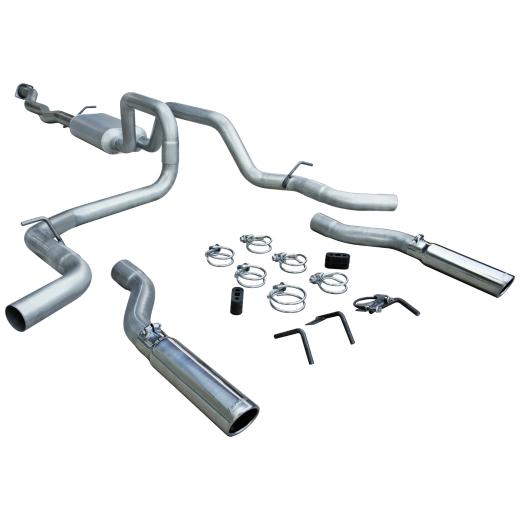 Flowmaster American Thunder Cat-Back Exhaust System - Dual Rear/Side Exit with Super 50 Series Muffler and 3 Logo Embossed Stainless tips