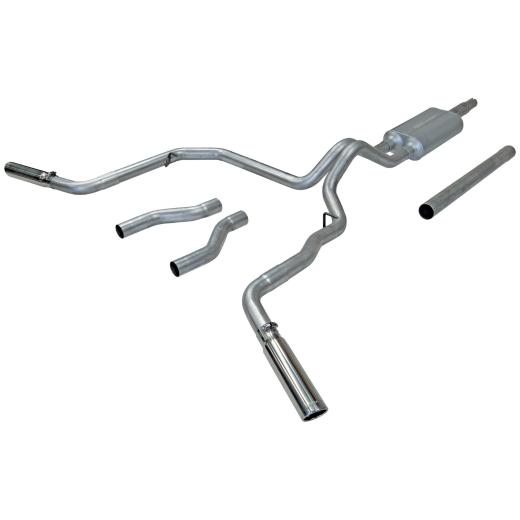 Flowmaster American Thunder Cat-Back Exhaust System - Dual Rear/Side Exit with Super 50 Series Muffler and 3 Logo Embossed Stainless Steel tips