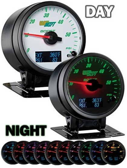 Glowshift 3-In-1 White Face Combination Gauge with Pressure