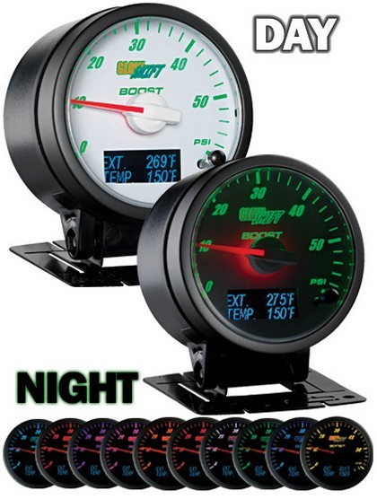 Glowshift 3-In-1 White Face Boost and Digital EGT and Temp. Gauge - Black Housing and White Needle Cap