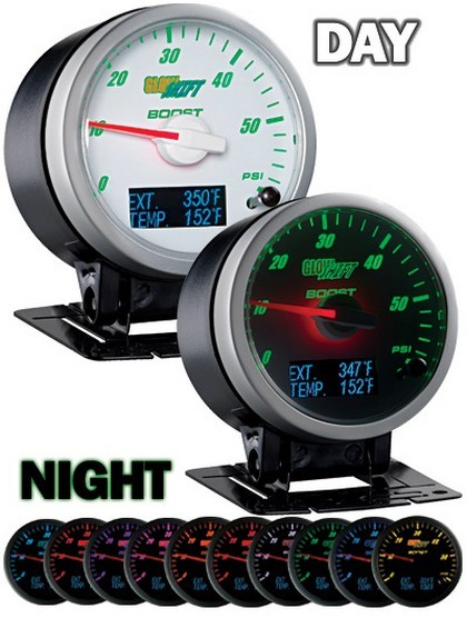 Glowshift 3-In-1 White Face Boost and Digital EGT and Temp. Gauge - Silver Housing and White Needle Cap