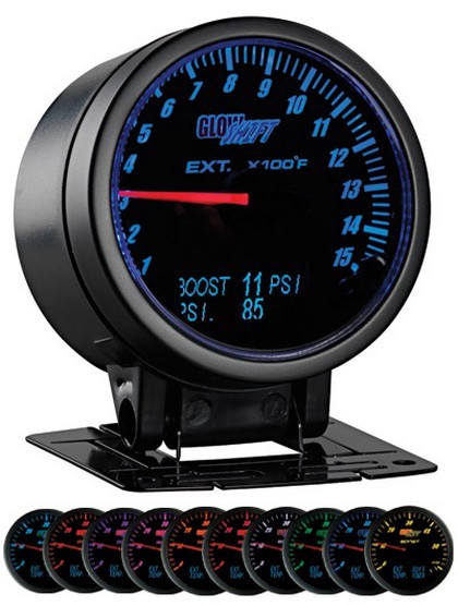 Glowshift 3-In-1 Black Face Exhaust Temp and Digital Boost and Pressure Gauge