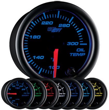 Glowshift Black 7 Color Oil Temperature Gauge