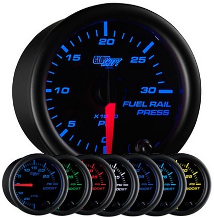 Glowshift Black 7 Fuel Rail Pressure Gauge (0 to 30,000 PSI)