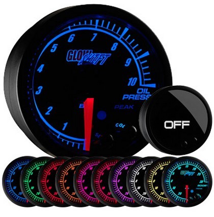 Glowshift Elite Ten Color Bar Oil Pressure Gauge - High and Low Warning