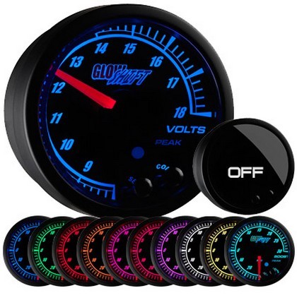 Glowshift Elite Ten Color Volt Gauge - High and Low Warning