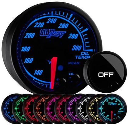 Glowshift Elite Ten Color Oil Temperature Gauge - High and Low Warning