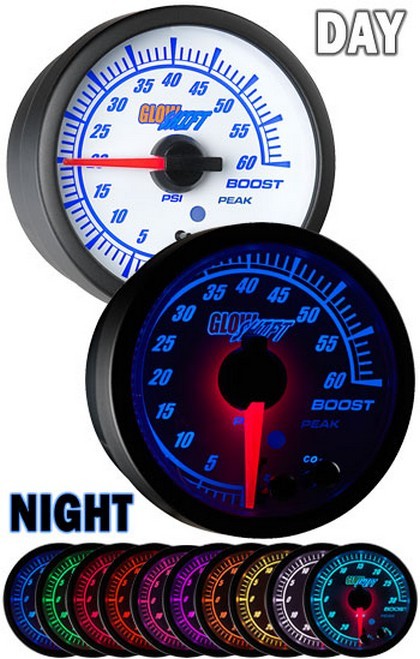 Glowshift White Elite Ten Color Boost Gauge (60 PSI) 