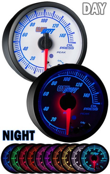 Glowshift White Elite Ten Color Oil Pressure Gauge - High and Low Warning