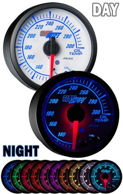 Glowshift White Elite Ten Color Oil Temperature Gauge - High and Low Warning