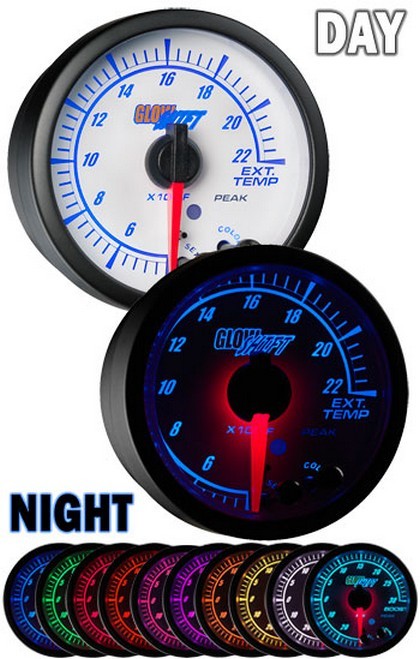 Glowshift White Elite Ten Color Exhaust Temperature Gauge - High and Low Warning