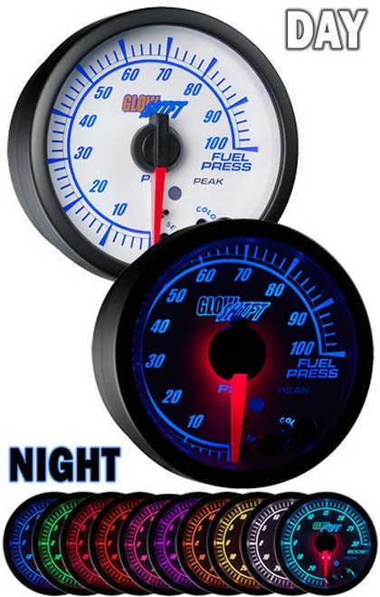 Glowshift White Elite Ten Color Fuel Pressure Gauge - High and Low Warning
