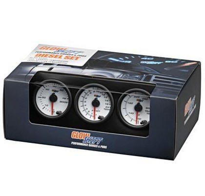 Glowshift White 7 Color Diesel Gauge Set (60 PSI Boost , Trans Temp, 1500 EGT Gauge)