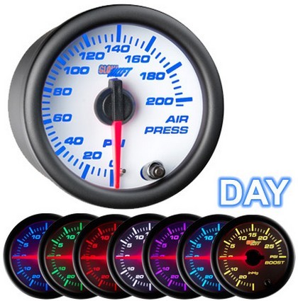 Glowshift White 7 Color Air Pressure Gauge