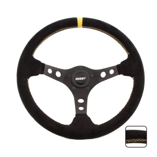 Grant Steering Wheel - Suede Series Black with Yellow Ring, 13.75' Diameter