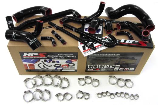 HPS Black Silicone Radiator + Heater Hose Kit Coolant - Black