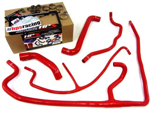 HPS Red Silicone Radiator + Heater Hose Kit Coolant - Red