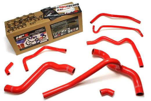 HPS Red Silicone Radiator + Heater Hose Kit Coolant - Red