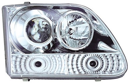 In Pro Car Wear Head Lamps, Projector W/ Rings - Chrome Housing / Clear Projector