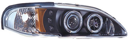 In Pro Car Wear Head Lamps, Projector W/ Rings & Corners - Black Housing / Clear Projector - W/ Amber Reflector