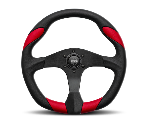 MOMO Quark Steering Wheel (Black Urethane, Red Leather Insert)