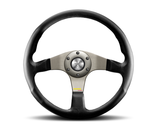 MOMO Tuner Steering Wheel (Black Leather, Silver Spoke)