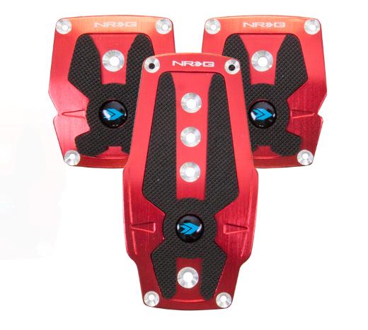 NRG Sport Pedal Kit - Black Rubber, Brushed Red Aliminum