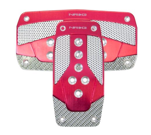 NRG Innovations AT Aluminum Sport Pedals (Red w/ Silver Carbon)