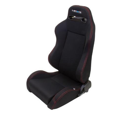 NRG Type R Style Seats - Black Cloth with Red Stitching and NRG Logo