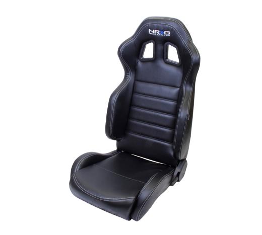 NRG Reclinable Bucket Seats - Black PVC Leather with Silver Stitch