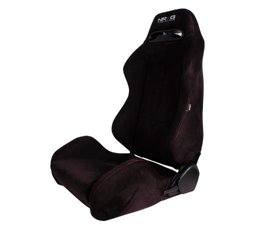 NRG Type R Style Seats - Black Suede with Red Stitch